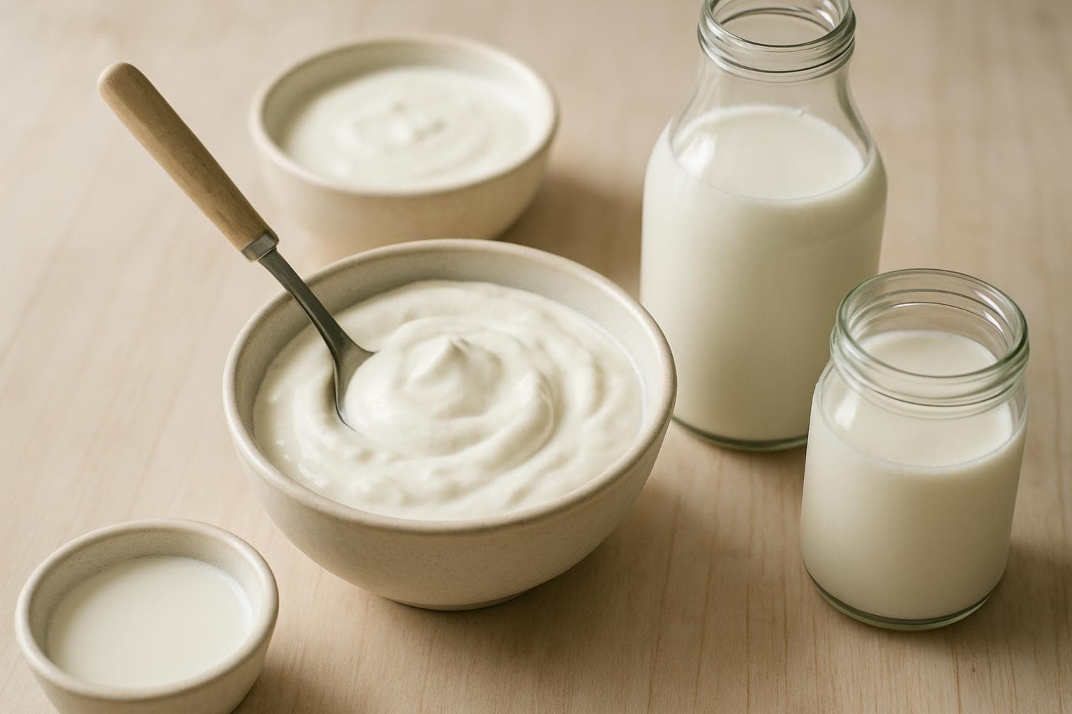 Jar of homemade yogurt with a spoon